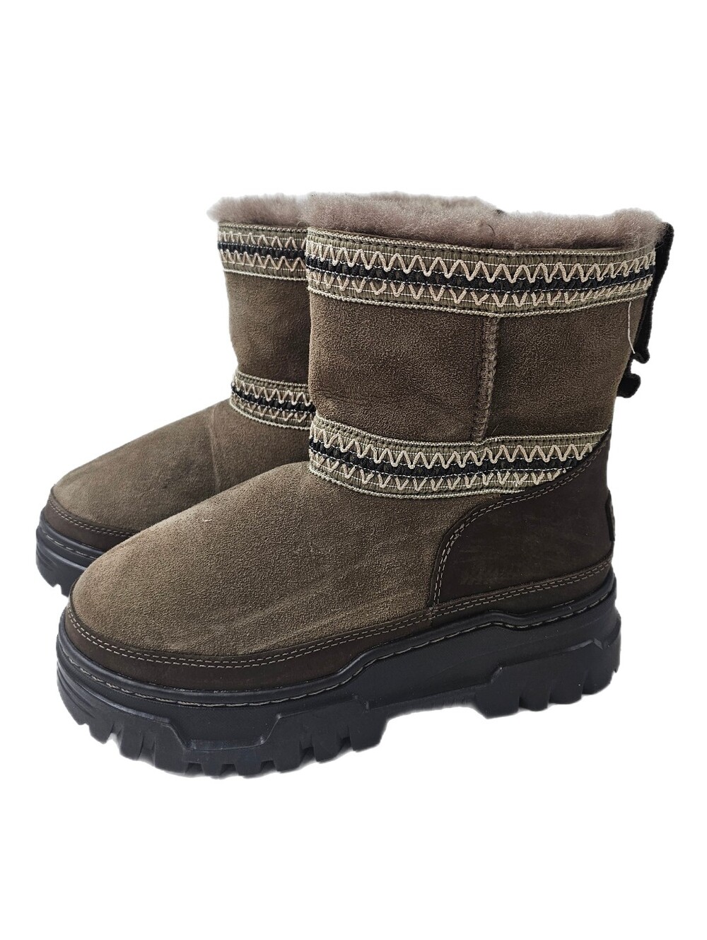 UGG Classic Mini TrailGazer Waterproof Suede Platform Boots Olive Caribou Sz 6 W